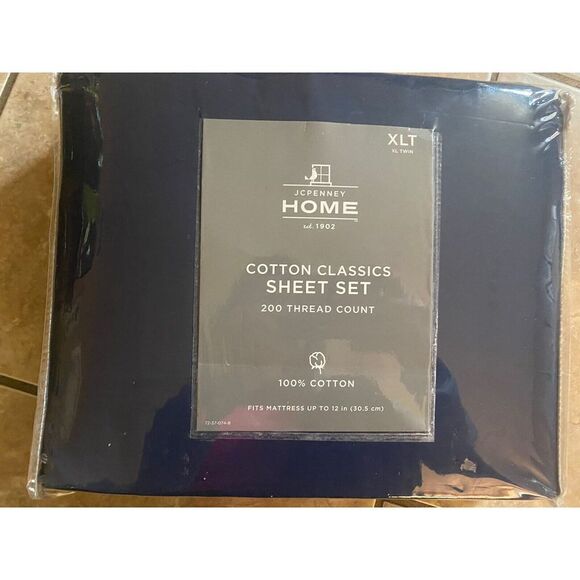 NEW JCPENNEY XLT Cotton Classic Sheet set Navy - Picture 1 of 3